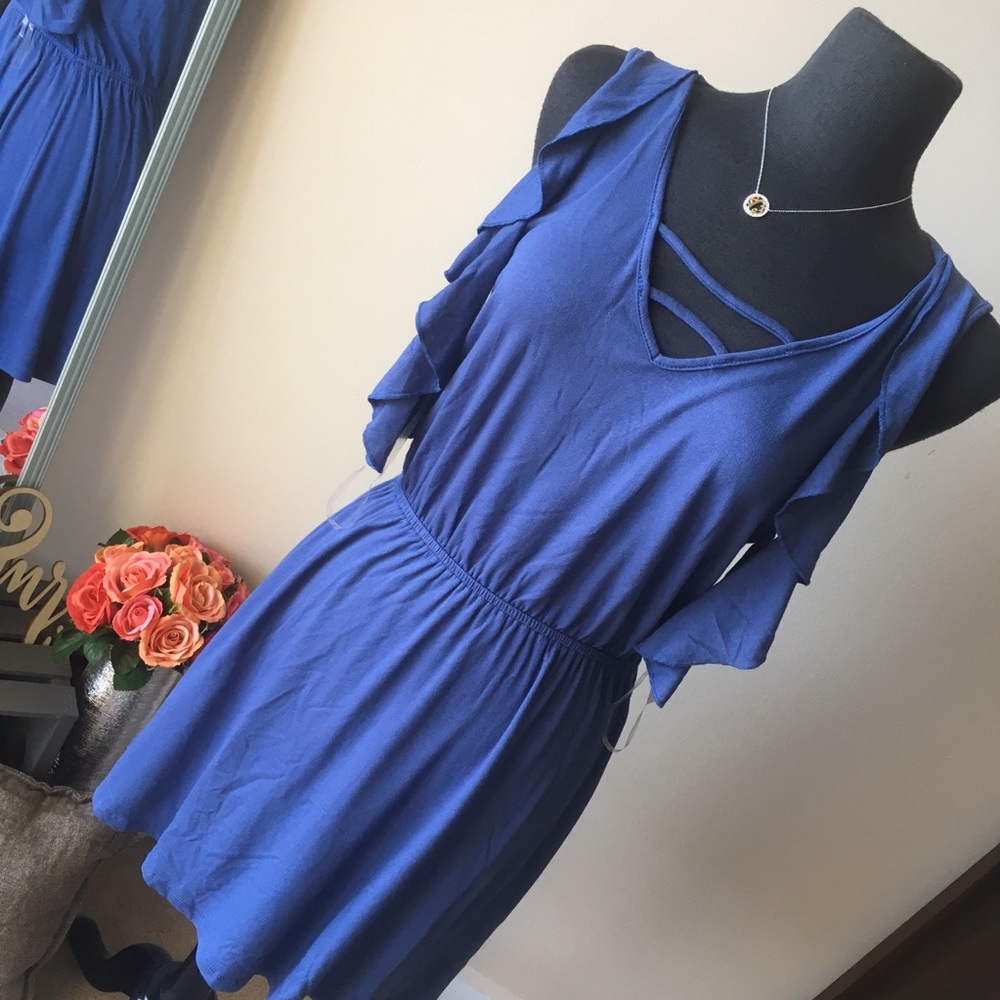 Blue Cold Shoulder Dress W/ Tags Size M/L